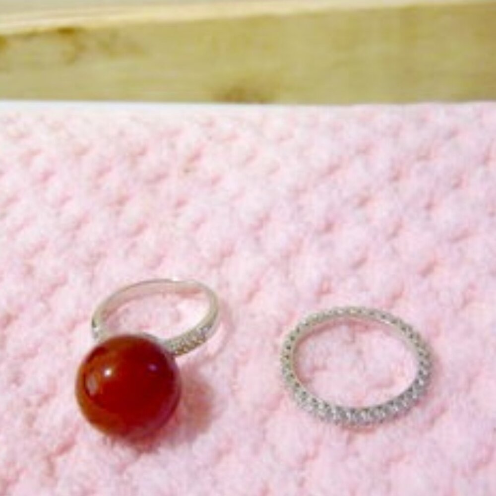 Colleen Lopez Ball Gemstone & White Zircon Ring Size 9